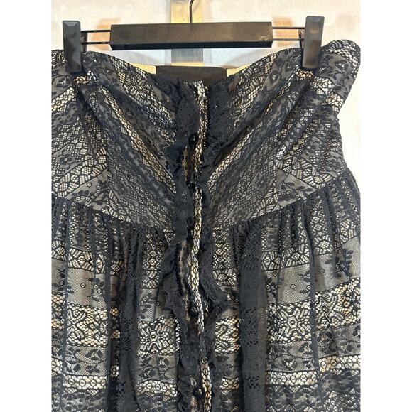 Moulinette Soeurs Dress Size 6 Black Illusion Lace Floral Strapless Cocktail A28 - Picture 2 of 8